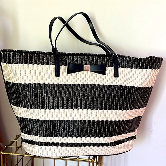Kate Spade Bow Straw Beach Bag NWOT - Picture 3 of 10